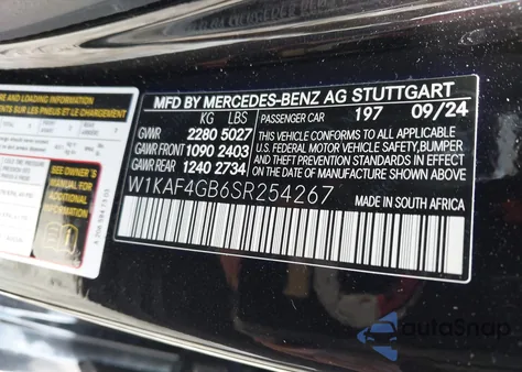 2025 Mercedes-Benz C 300 из США, поврежденный, VIN W1KAF4GB6SR254267